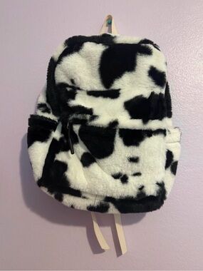 Black and White Cow Print Fur Backpack